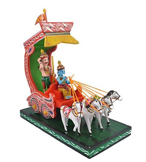 Kondapalli Puniki Wooden MultiColor Showpiece Krishna & Partha/Arjuna On Chariot During Kurukshetra