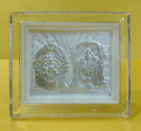 Vennateshwara Swami With Devi Silver Coiled Mini Stand Frame