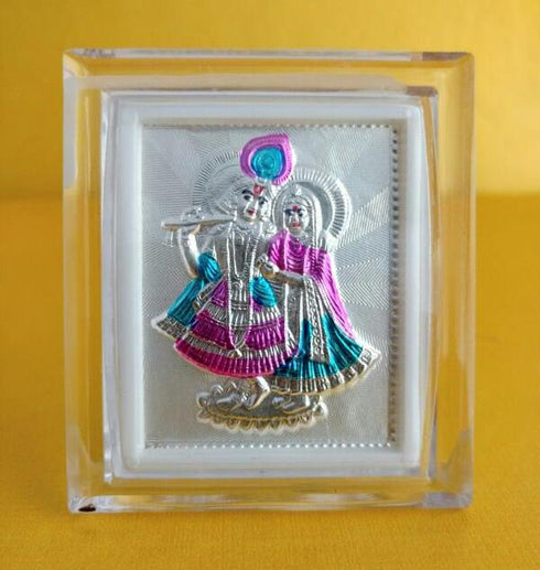 Radha Krishna Silver Coiled With Enamel Paint Mini Stand Frame