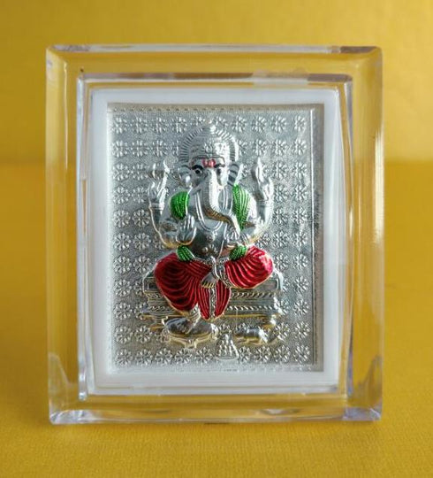 Ganesh Silver Coiled With Red Enamel Paint Mini Stand Frame