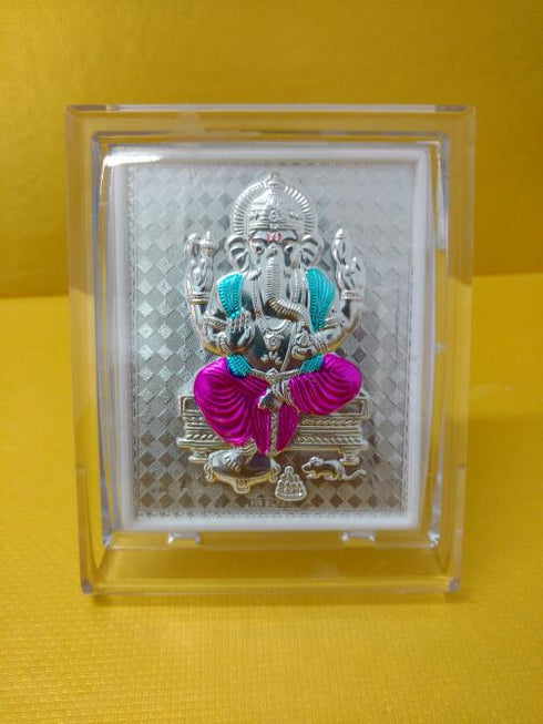 Ganesh Silver Coiled With Pink Enamel Paint Mini Stand Frame