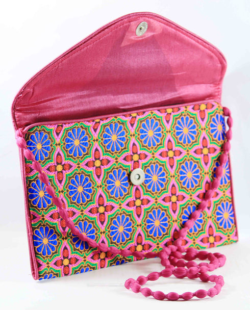 Rajasthan Ethnic Handmade Cotton Pink Floral Design Sling Bag