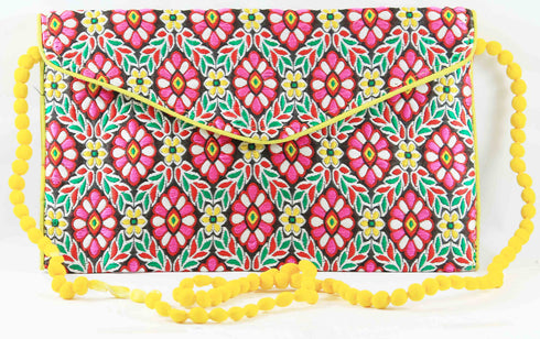 Rajasthan Ethnic Handmade Cotton Yellow And Pink Sling Bag