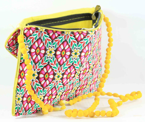 Rajasthan Ethnic Handmade Cotton Yellow And Pink Sling Bag