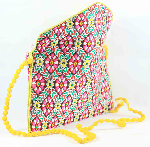 Rajasthan Ethnic Handmade Cotton Yellow And Pink Sling Bag