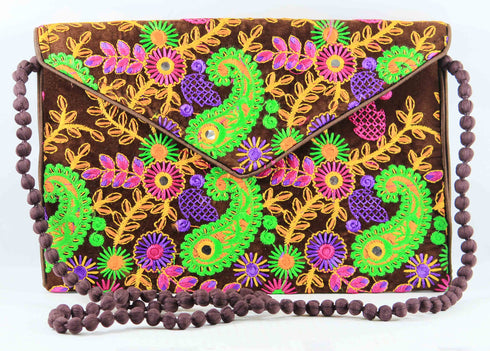 Rajasthan Ethnic Handmade Cotton Brown Floral Design Sling Bag