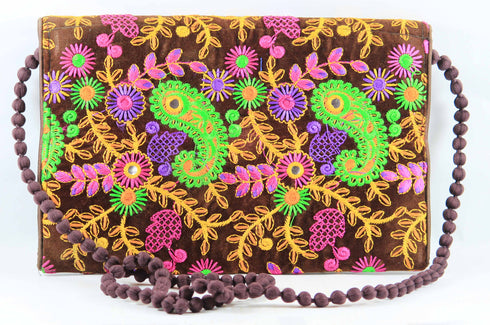 Rajasthan Ethnic Handmade Cotton Brown Floral Design Sling Bag