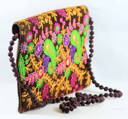 Rajasthan Ethnic Handmade Cotton Brown Floral Design Sling Bag