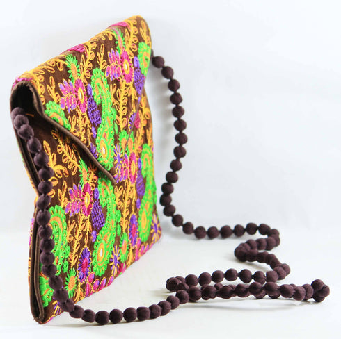 Rajasthan Ethnic Handmade Cotton Brown Floral Design Sling Bag