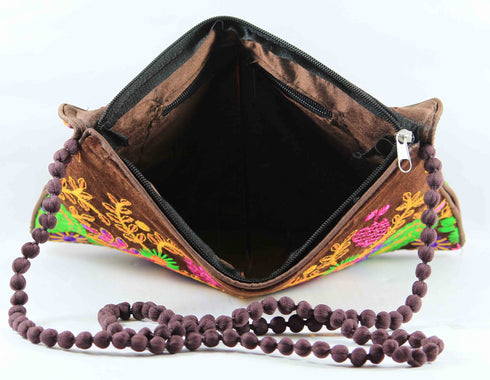Rajasthan Ethnic Handmade Cotton Brown Floral Design Sling Bag