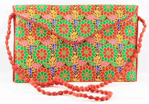 Rajasthan Ethnic Handmade Cotton Red Floral Design Sling Bag