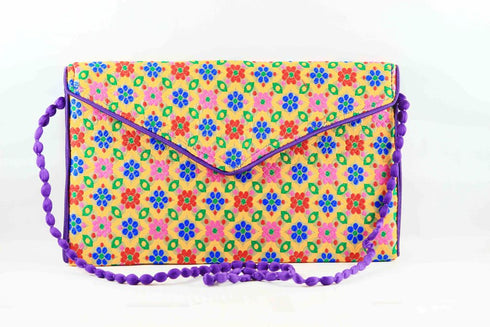 Rajasthan Ethnic Handmade Cotton Violet Floral Design Sling Bag