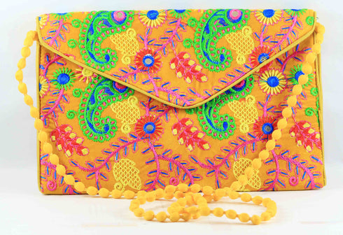 Rajasthan Ethnic Handmade Cotton Yellow Floral Design Sling Bag