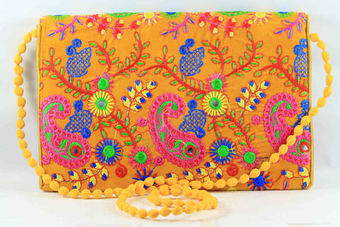 Rajasthan Ethnic Handmade Cotton Yellow Floral Design Sling Bag