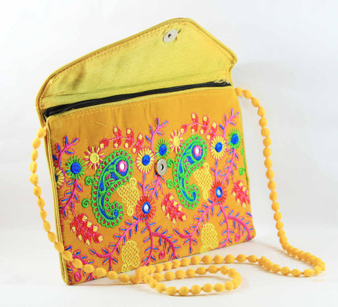 Rajasthan Ethnic Handmade Cotton Yellow Floral Design Sling Bag