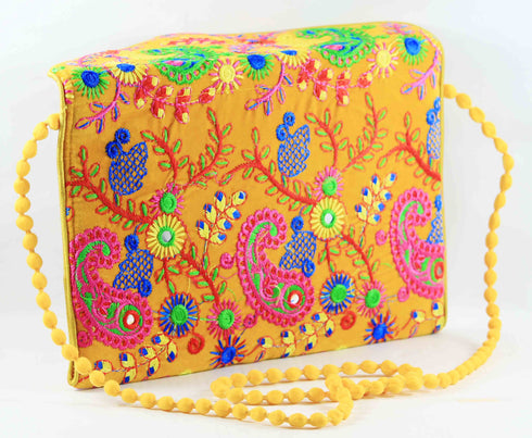 Rajasthan Ethnic Handmade Cotton Yellow Floral Design Sling Bag