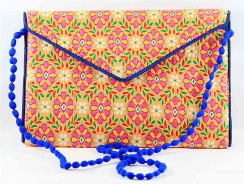 Rajasthan Ethnic Handmade Cotton Blue With Orange Sling Bag