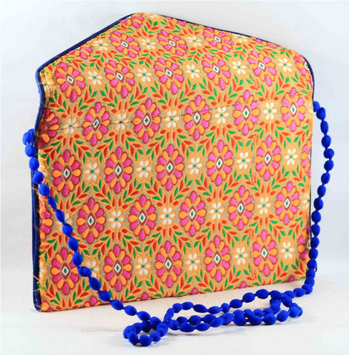 Rajasthan Ethnic Handmade Cotton Blue With Orange Sling Bag