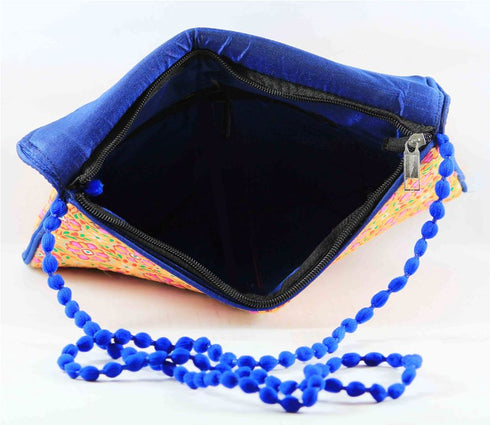 Rajasthan Ethnic Handmade Cotton Blue With Orange Sling Bag