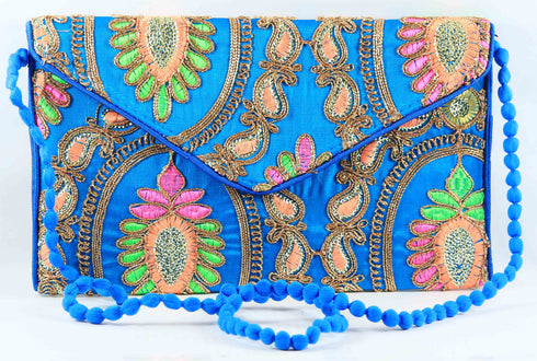 Rajasthan Ethnic Handmade Cotton Sky Blue Sling Bag