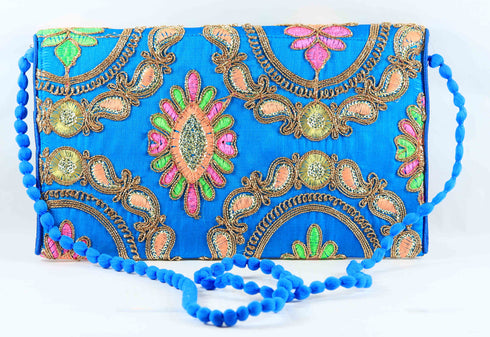 Rajasthan Ethnic Handmade Cotton Sky Blue Sling Bag