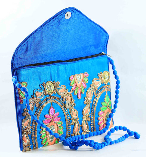 Rajasthan Ethnic Handmade Cotton Sky Blue Sling Bag