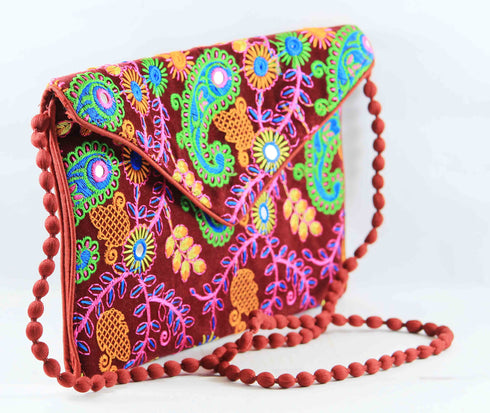 Rajasthan Ethnic Handmade Cotton Maroon Floral Design Sling Bag