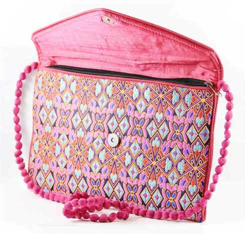 Rajasthan Ethnic Handmade Cotton Dark Pink Floral Design Sling Bag