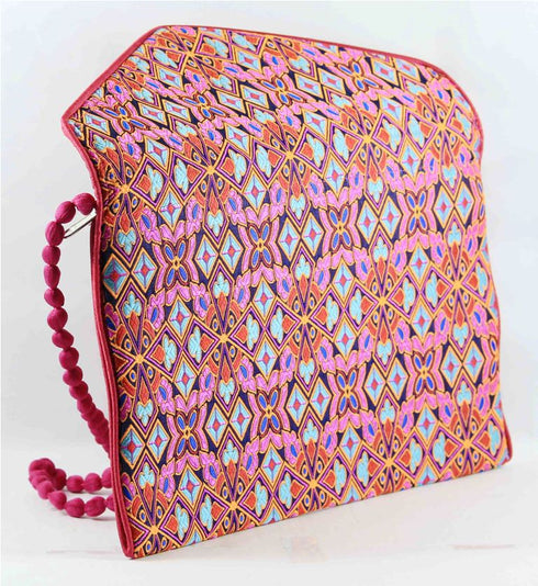 Rajasthan Ethnic Handmade Cotton Dark Pink Floral Design Sling Bag