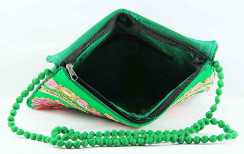 Rajasthan Ethnic Handmade Cotton Sea Green Floral Design Sling Bag