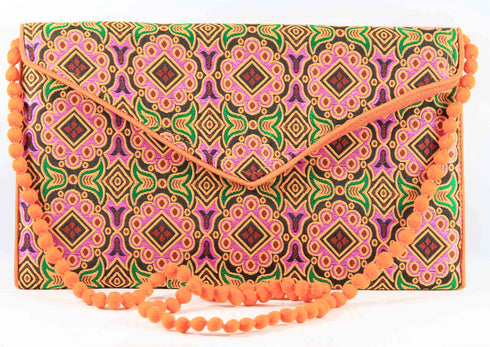 Rajasthan Ethnic Handmade Cotton Orange Floral Design Sling Bag