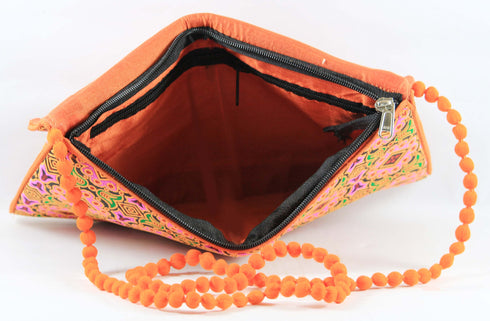 Rajasthan Ethnic Handmade Cotton Orange Floral Design Sling Bag