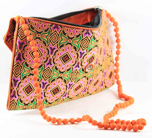 Rajasthan Ethnic Handmade Cotton Orange Floral Design Sling Bag