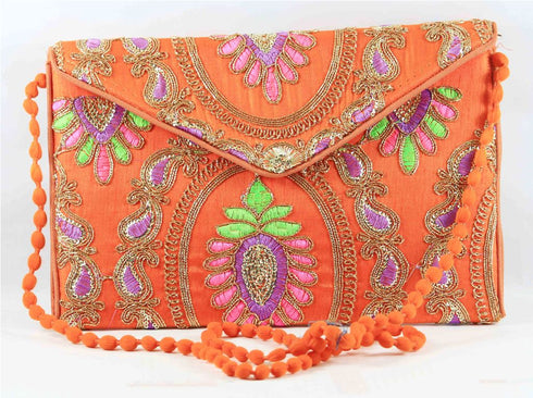 Rajasthan Ethnic Cotton Orange With Pink Floral Design Sling Bag