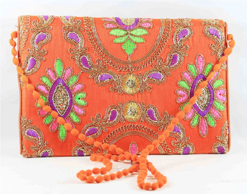 Rajasthan Ethnic Cotton Orange With Pink Floral Design Sling Bag