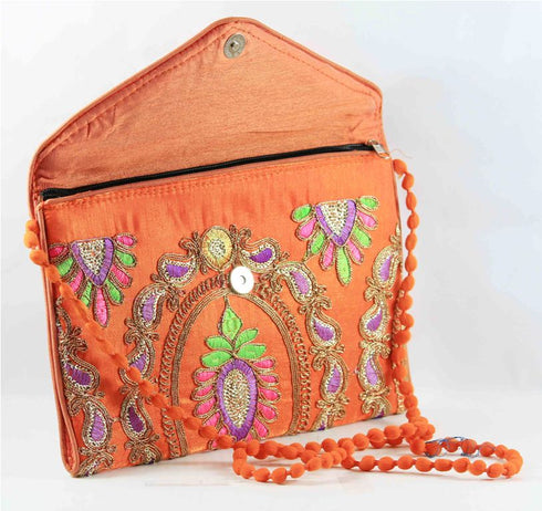 Rajasthan Ethnic Cotton Orange With Pink Floral Design Sling Bag