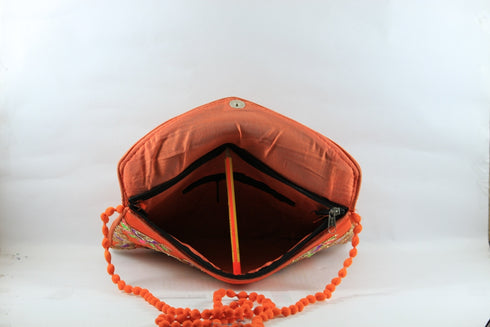Rajasthan Ethnic Cotton Orange With Pink Floral Design Sling Bag