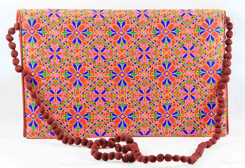 Rajasthan Ethnic Cotton Red With Pink Floral Design Sling Bag