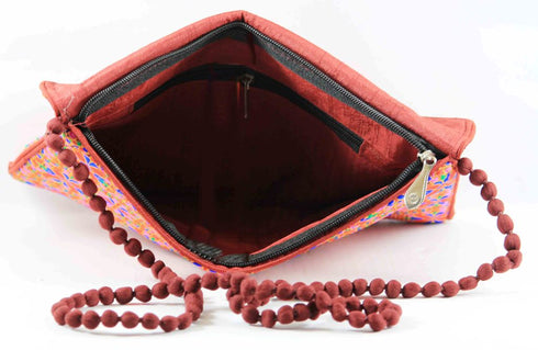 Rajasthan Ethnic Cotton Red With Pink Floral Design Sling Bag