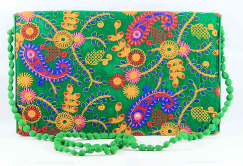 Rajasthan Ethnic Handmade Cotton Dark Green Floral Design Sling Bag
