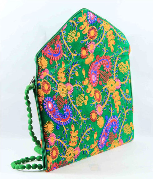 Rajasthan Ethnic Handmade Cotton Dark Green Floral Design Sling Bag