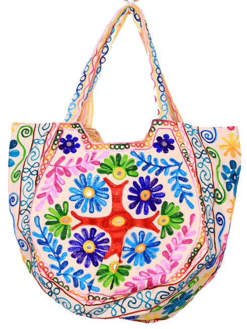 Cream Floral Design Matka Bag
