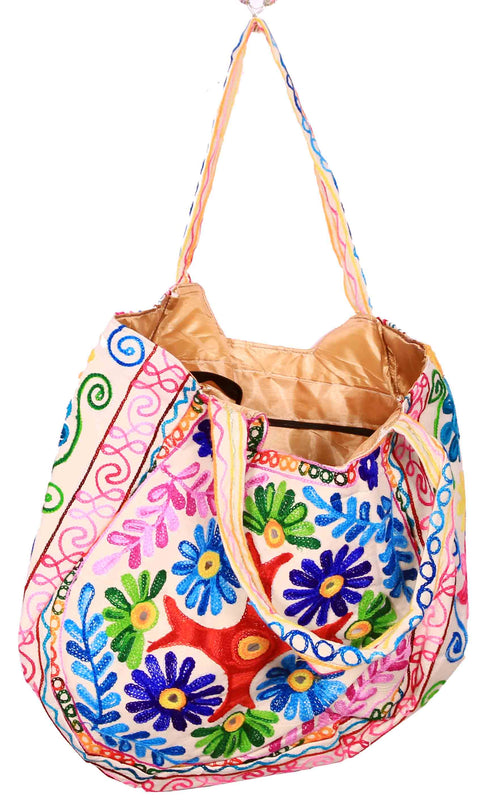 Cream Floral Design Matka Bag