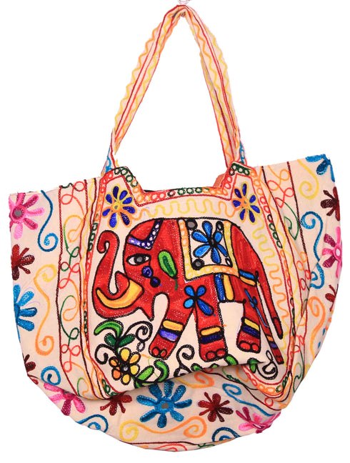 Cream Elephant Design Matka Bag