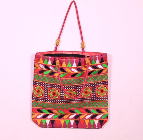Black Pink Multi Color Elephant Hand Made Shoulder Bag