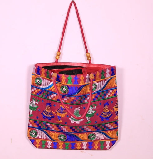Dark Pink Multi Color Hand Made Shoulder Bag