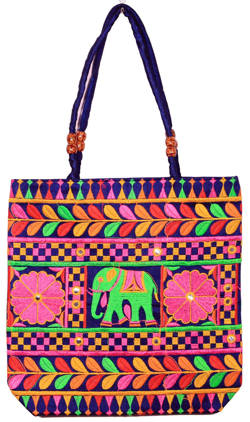 Blue Green Multi Color Elephant Hand Made Shoulder Bag