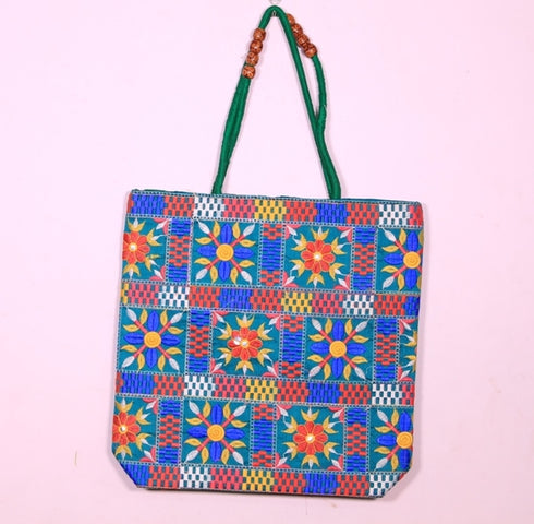 Green Multi Color Hand Made Shoulder Bag