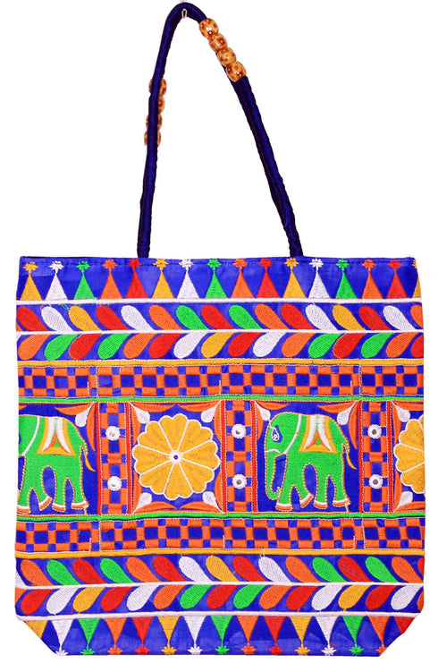 Blue Red Multi Color Elephant Hand Made Shoulder Bag