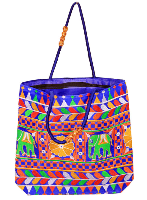 Blue Red Multi Color Elephant Hand Made Shoulder Bag